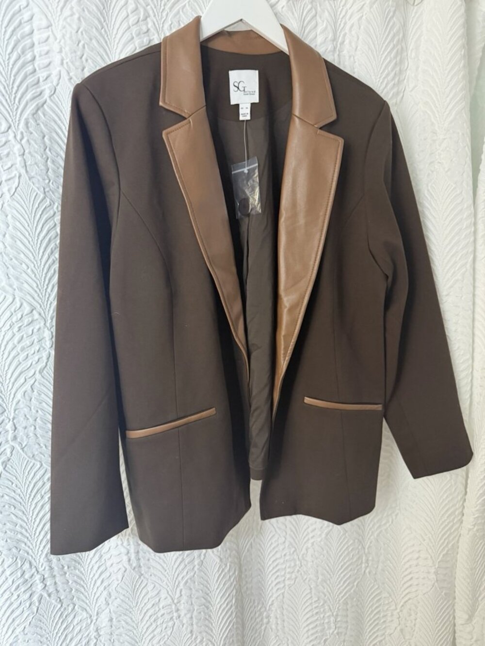 Tailored by Susan Graver Ponte 350 Blazer w/Faux Leather Trim Brwn